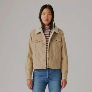 Levis Classic Trucker Jacket Tan Corduroy With Faux Fur Lining XS